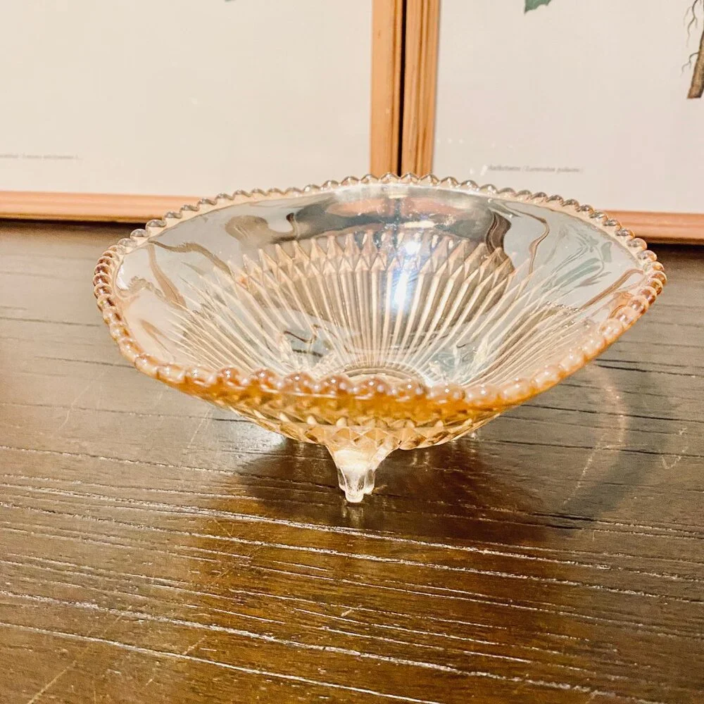 Vintage Jeannette Carnival Glass Marigold Footed Candy Dish 1930s‎ Rare MCM
